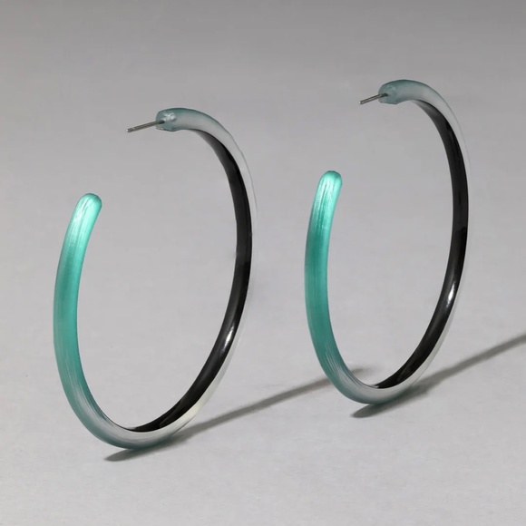 ALEXIS BITTAR Large Skinny Dark Teal Lucite Hoop Earrings - Picture 7 of 10